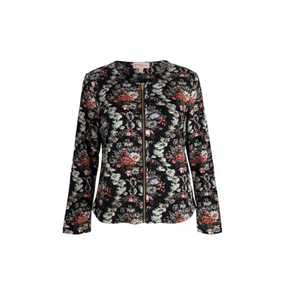 Philosophy Black Floral Blazer size S 3/4 sleeves NWOT zip front jacket